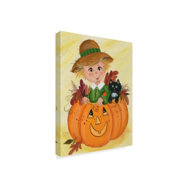 Beverly Johnston 'Scarecrow With Pumpkin' Canvas Art,24x32
